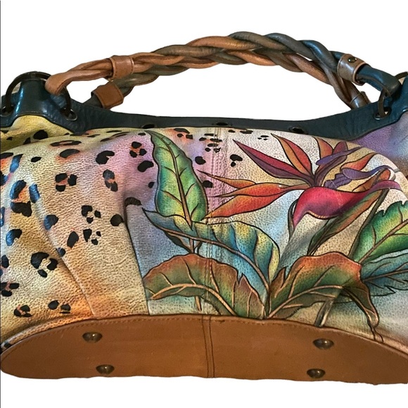 Anuschka Hand Painted Leopard in Paradise Leather Bohemian Handbag - Picture 7 of 12